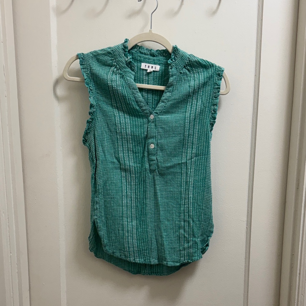 THML Green Textured Sleeveless Blouse